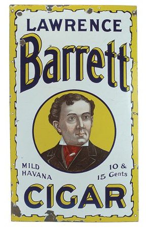 Lawrence Barrett Cigar Sign Antique Tins Collectibles Lawrence Barrett Cigar Sign Antique