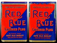 Red and Blue Crushed Plug Vertical Pocket Advertising Tobacco Tin