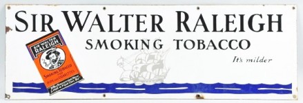 Sir Walter Raleigh Smoking Tobacco Porcelain Sign